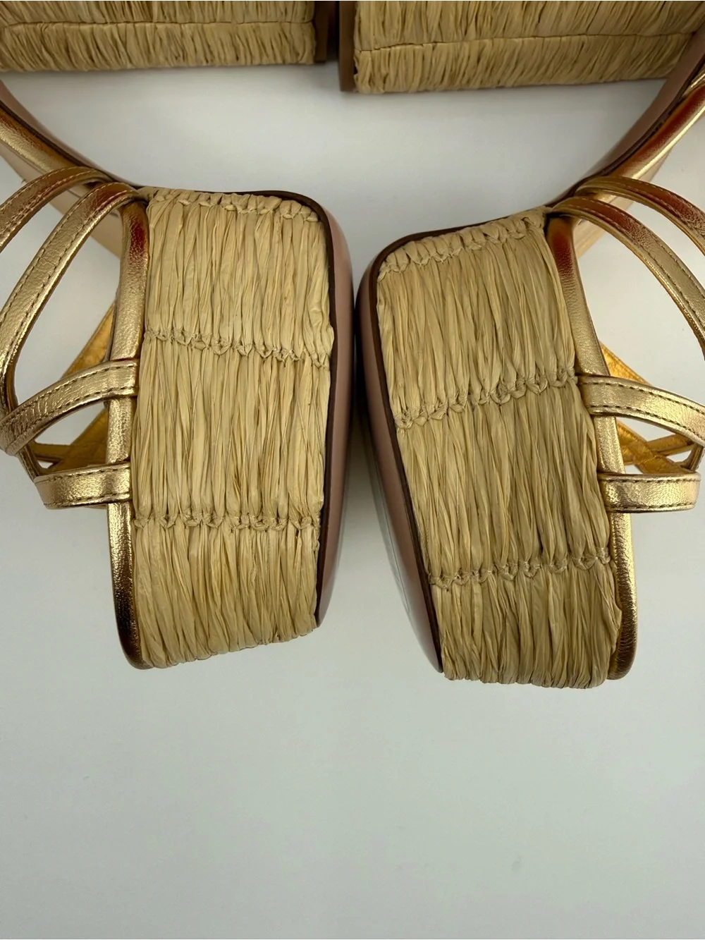 Valentino Garavani Gold Platform Block Sandals Metallic Ankle Strap Luxury Heels